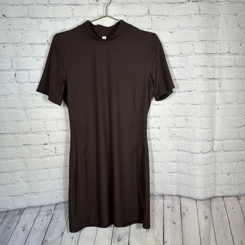 Lululemon All Aligned Ribbed Short‎ Sleeve Dress Espresso Brown LW1EHCS Size 12